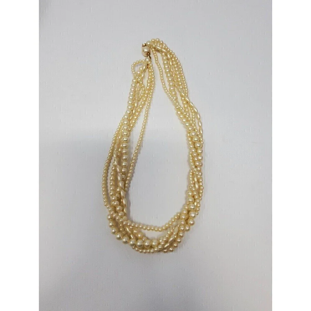 VINTAGE MARVELLA IVORY FAUX PEARL 4 STRAND TWIST NECKLACE FASHION JEWELRY